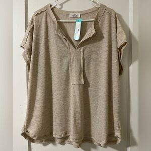 Kaileigh, Hilary shortsleeve knit blouse in beige, from Stitch Fix. NWT. 1X